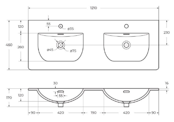 Раковина BelBagno Uno BB-8099-120-2